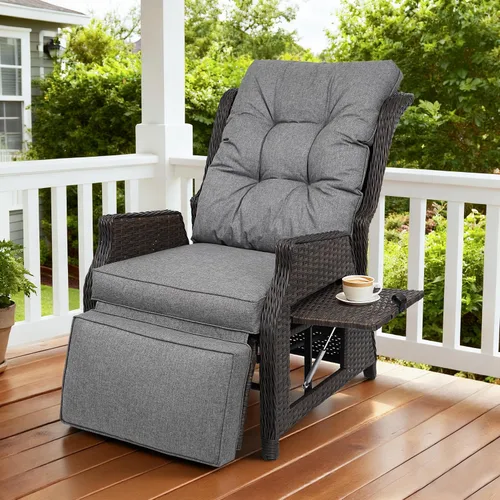 Vista 12 de Sillón reclinable para exteriores con respaldo ajustable y reposapiés, color beige