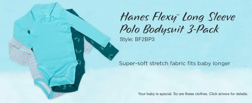 Vista 3 de Hanes Baby-Boys Ultimate Baby Flexy 3 Pack Long Sleeve Polo Bodysuits