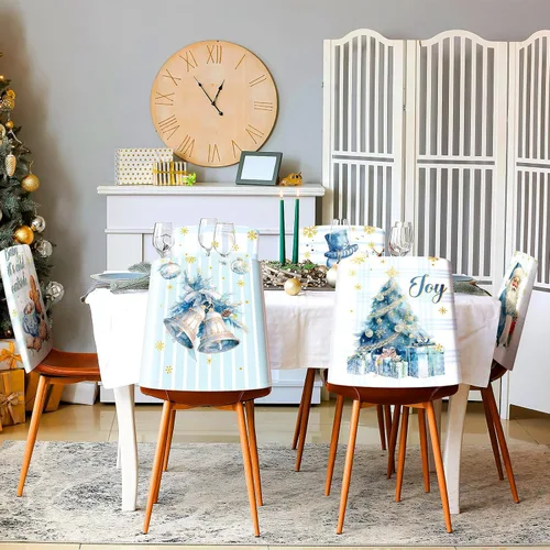 Vista 6 de Buryeah 6 fundas para respaldo de silla de Navidad, 6 estilos, extraíbles, lavables, elásticas, para comedor, fundas protectoras de sillas Parson