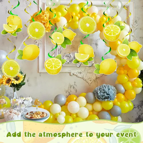 Vista 4 de 40 piezas de decoración de fiesta de limón colgante de remolino de limón, limonada cítrica, decoración colgante de fiesta para niños y niñas, baby