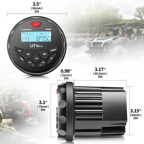 Vista 3 de Radio estéreo marina Bluetooth para barcos, sintonizador FM para barcos, carrito de golf, ATV, UTV y jacuzzis de spa, transmisión de medios digitales