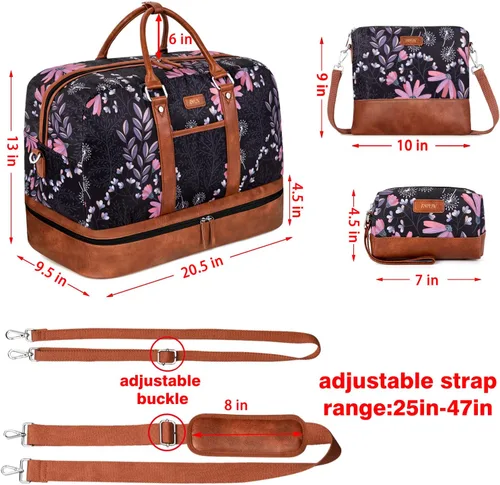 Vista 51 de IBFUN Bolsas de fin de semana para mujer, bolsa grande de lona para viaje, bolsa de viaje con compartimento para zapatos, 21 pulgadas, juego de 3