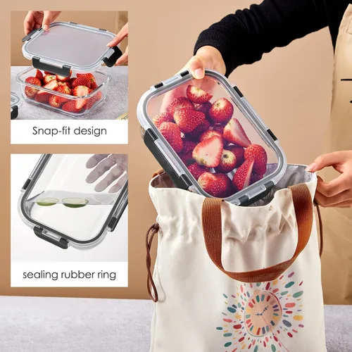 Vista 6 de Liuruiyu Paquete de 10 recipientes de vidrio para almacenamiento de alimentos con tapas, recipientes de preparación de comidas, cajas Bento