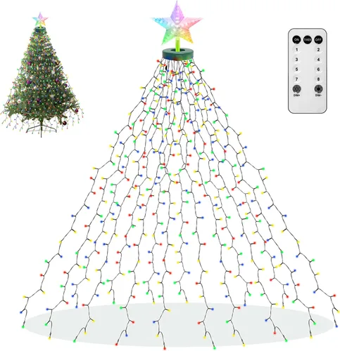 Vista 17 de aneeway 400 luces LED para árbol de Navidad, luces de Navidad con 8 modos de luz y función de memoria, 16 cadenas de luces de 6.6 pies con función