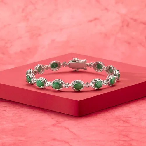 Vista 4 de Ross-Simons 9.10 ct. t.w. Emerald Bracelet With Diamonds in Sterling Silver