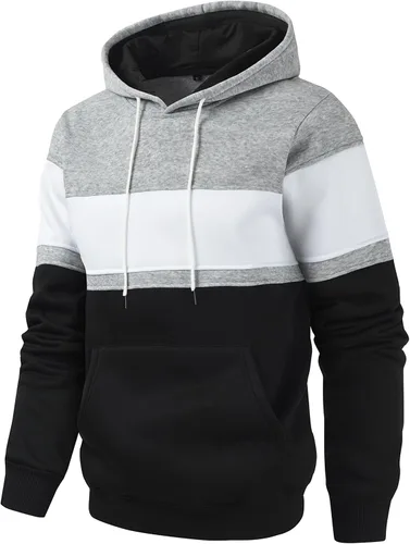 Vista 2 de Lulucleaf Sudadera con capucha para hombre, diseño de bloques de color, casual, de vellón, manga larga, con capucha