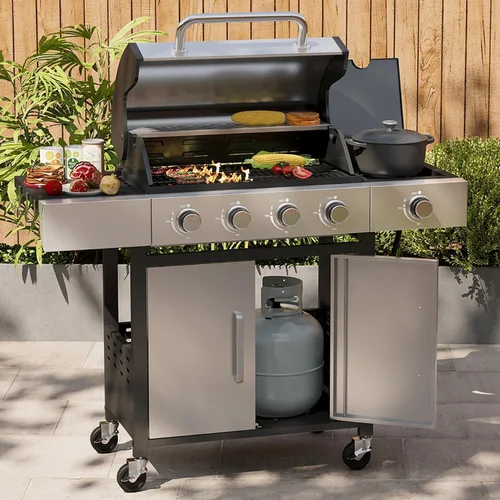 Vista 10 de Aoxun Parrilla de propano de 4 quemadores con quemador lateral, parrilla de gas de 49000 BTU, parrilla de acero inoxidable para exteriores con Negro