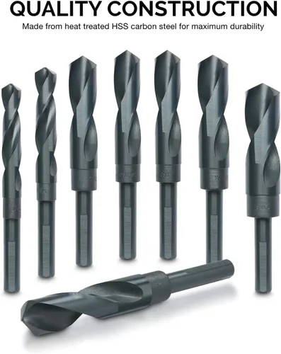Vista 3 de HILTEX 10005 Juego de brocas jumbo Silver & Deming, 8 piezas, vástago de 1/2 pulgada, brocas industriales grandes de 9/16 a 1 pulgada, para metal