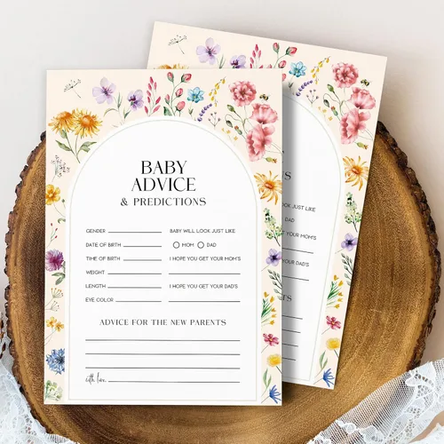 Vista 4 de JOETMAE Tarjetas de juegos de baby shower de 5 x 7 pulgadas, predicciones florales y tarjeta de consejos, 50 tarjetas grandes de predicciones