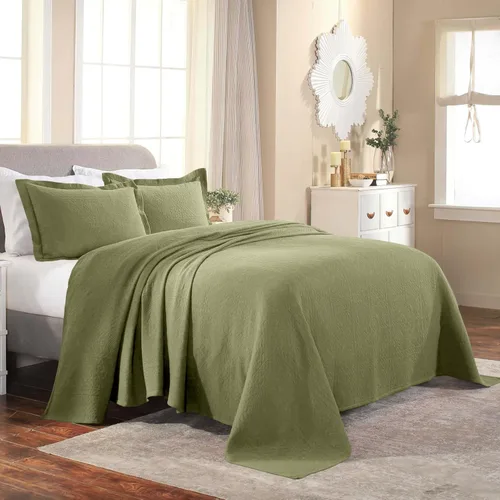 Vista 17 de Superior Fleur De Lis - Juego de colcha de algodón de 3 piezas, decoración de cama para el hogar, colcha decorativa con textura, 2 fundas de Granate