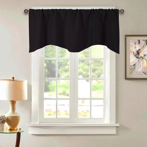 Vista 3 de Cenefas negras para ventanas, cenefas festoneadas para baño, sala de estar, cortinas de cenefa corta, 52 x 18 pulgadas