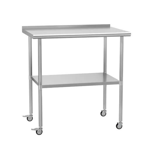 Vista 20 de Mesa de acero inoxidable con ruedas de 24 x 30 pulgadas, mesa de trabajo utilitaria con estante inferior ajustable para cocina comercial, garaje