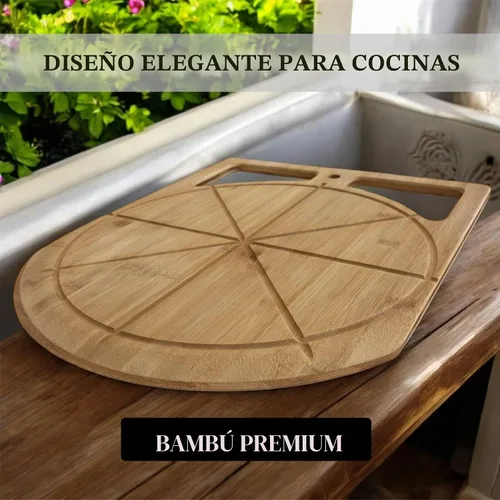 Vista 6 de Pala de Pizza de Madera 2 en 1 y Tabla de Cortar de Bambú Tabla de Pala de Pizza de Doble Agarre para Hornear, Espátula de Pizza y Tabla de Cortar