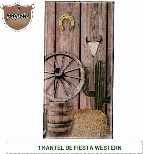 Vista 4 de Tiamon - Mantel de plástico con diseño de vaquero occidental (1 unidad)
