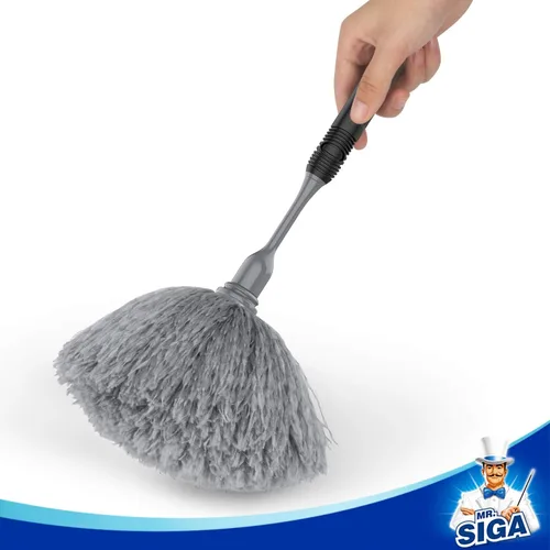 Vista 8 de MR.SIGA Plumero de microfibra delicado, mango cómodo antideslizante, cabezal de plumero lavable desmontable, gris y negro