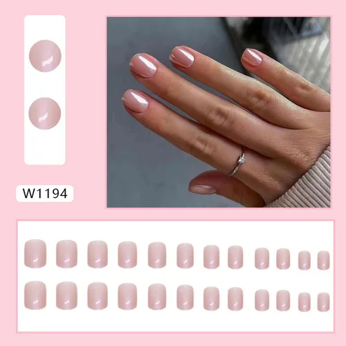 Vista 2 de Uñas postizas cuadradas a presión, uñas postizas cortas de cobertura completa, uñas postizas aurora, uñas acrílicas brillantes con pegamento, uñas 2