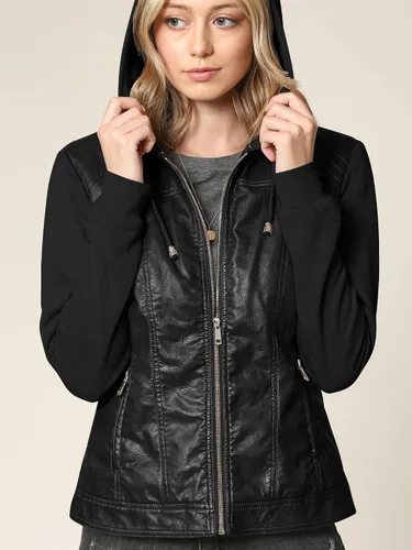 Vista 5 de Lock and Love - Chaqueta de motociclista de piel sintética con capucha desmontable, para mujer