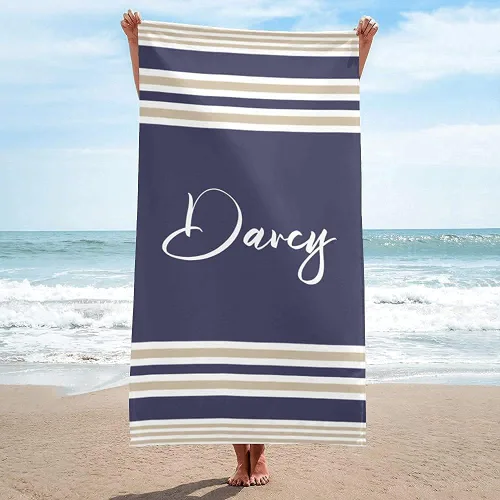 Vista 2 de Toalla de playa personalizada con nombres, toallas de playa personalizadas para adultos, mujeres y hombres, toallas de playa a rayas personalizadas