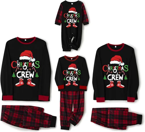 Vista 4 de OAKFashion Conjunto de pijamas familiares de Navidad, pijamas familiares a juego