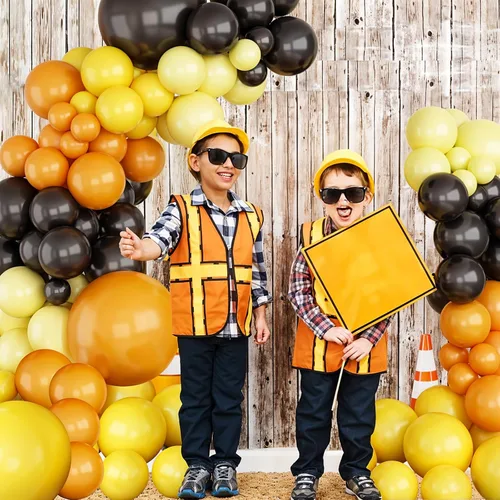 Vista 5 de Kit de guirnalda de globos, kit de arco de globos retro naranja, negro y amarillo, arco de globos de construcción, globos de látex para fiesta