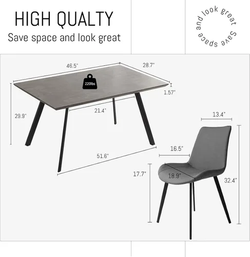 Vista 2 de ZckyCine Conjunto moderno de mesa de comedor de 5 piezas con mesa rectangular de madera y 4 sillas tapizadas en cuero, capacidad para 4 personas