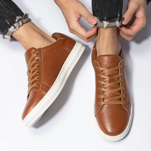 Vista 6 de Zapatos deportivos de cuero a la moda para hombre, tenis Oxford casuales para caminar diariamente para hombre
