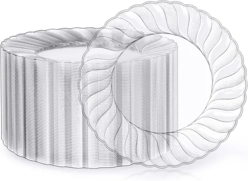 Vista 9 de FOCUSLINE 100 unidades de platos de plástico transparente de 6 pulgadas, platos desechables de plástico duro premium para ensalada y postre - Platos