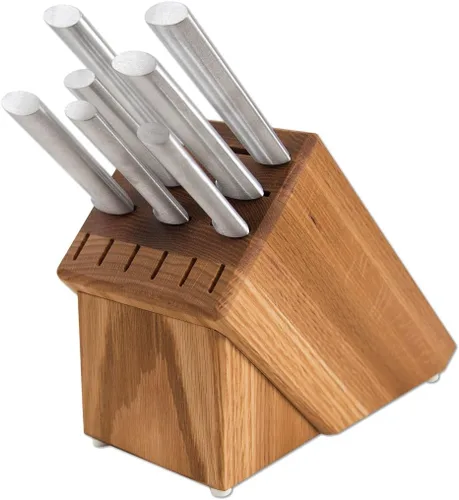 Vista 9 de Rada Cubiertos Essential Oak Block Set (G258), Negro Juego de cuchillos de bloque de 8 piezas, cuchillas de acero inoxidable, mango de resina
