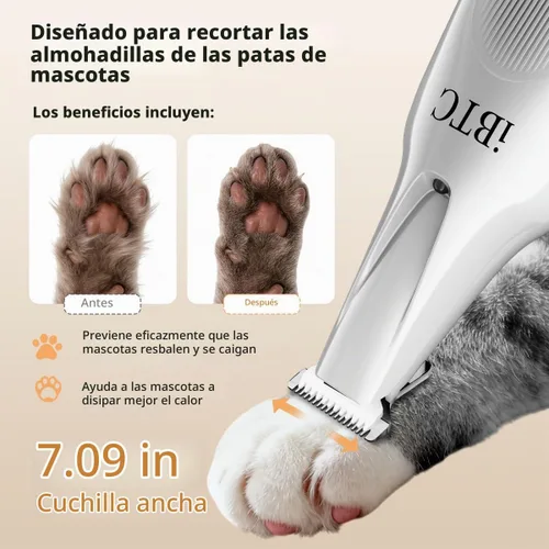 Vista 2 de iBTC Recortadora de precisión para mascotas, recortadora de patas de perro con luz LED, bajo ruido, IPX impermeable, motor de doble velocidad, apto