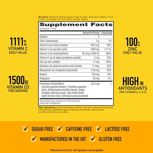Vista 4 de Vitamina C 1000 mg (por porción), tabletas efervescentes Airborne Very Berry (36 unidades en una caja), suplemento de apoyo inmunológico sin gluten
