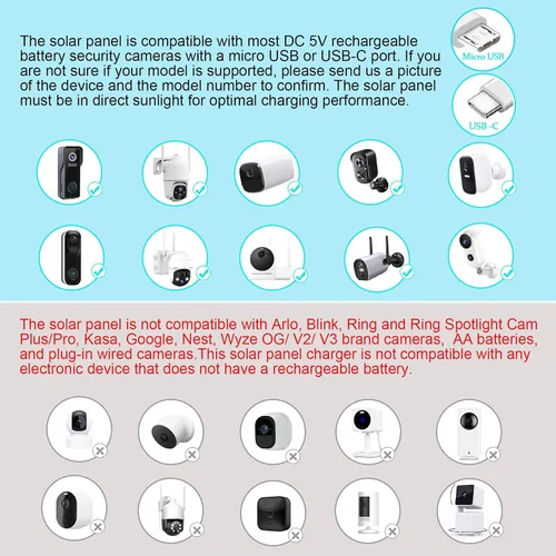 Vista 10 de Panel solar para cámara exterior, cargador solar resistente al agua IP66, suministro de energía solar continuo para cámaras de seguridad, con cable