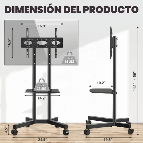 Vista 5 de Mobile TV Stand with Upgraded Wheels for 32-75 Inch TVs up to 88 lbs