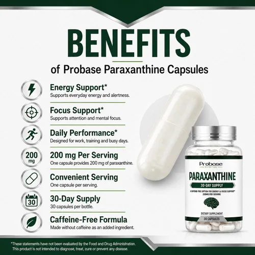 Vista 4 de Probase Nutrition Cápsulas de paraxantina de 200 mg para energía limpia