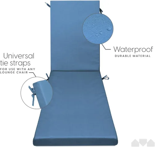 Vista 3 de Milliard Cojín de espuma viscoelástica para silla de césped, con funda impermeable y lavable, color azul, 73 x 21 x 2.5 pulgadas