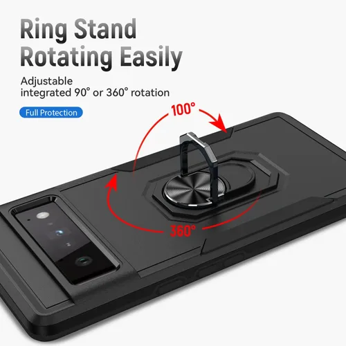 Vista 7 de Funda para Google Pixel 6 Pro con armadura atril anillo magnético resistente de grado militar a prueba de golpes para Pixel 6 Pro Phone Case (negro)
