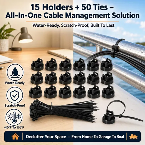 Vista 8 de Soportes magnéticos para bridas de cables, 15 imanes con 50 bridas para cables, soporte de cables magnéticos multiusos para gestión de cables, bases