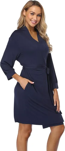 Vista 4 de Bata de algodón para mujer, ligera, para spa, de punto suave, estilo kimono, tallas S-XXL