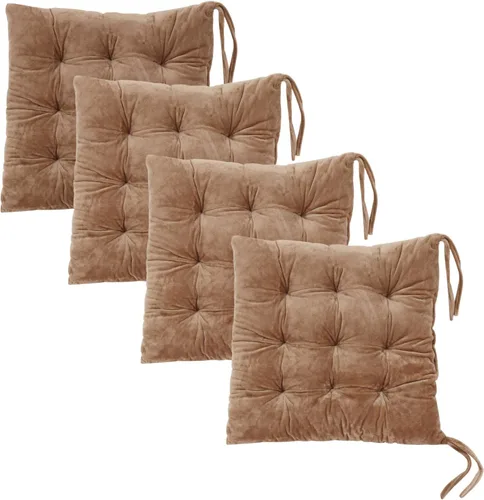 Vista 11 de Juego de 2 cojines para sillas de comedor con lazos, almohadilla antideslizante para silla de cocina para interior y tapete de asiento de comedor
