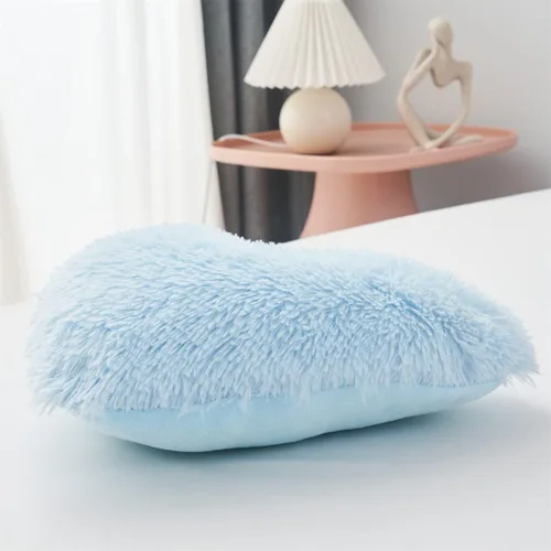 Vista 5 de MOOWOO Almohada de corazón esponjosa de felpa, almohadas peludas para regalos, almohada de amor, cierre de cremallera, Navidad, día de la madre, Azul