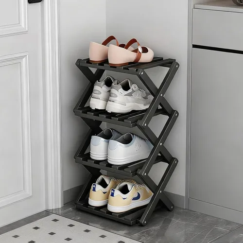 Vista 13 de Zapatero Pequeño, Organizador de Zapatos Plegable Portátil de 3 Niveles, Sin Instalación, Mini Zapatero Independiente para Acampar, Pasillos