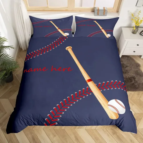 Vista 3 de Juego de ropa de cama de béisbol para niños y adolescentes, bates de béisbol, juego de cama europeo, para actividades de pasatiempo, softbol