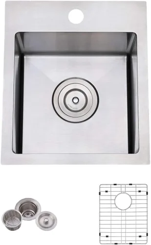 Vista 8 de VCCUCINE - Fregadero de barra de 13 x 15 pulgadas, fregadero de cocina pequeño de acero inoxidable hecho a mano, cuenco individual para exteriores