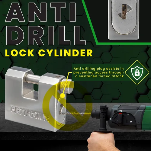 Vista 3 de Britanium® BRX66 Candado de contenedor de alta resistencia con 5 llaves – Eslabones resistentes a cortes de 10 mm, cilindro de latón antitaladro