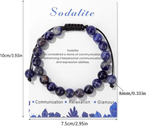 Vista 35 de Pulsera de cristal curativo para mujer de 0.315 in, pulsera de cuentas de cristal natural ajustable hecha a mano, joyería curativa, regalo