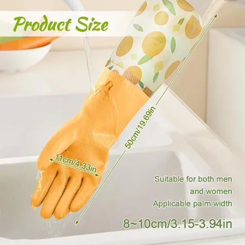 Vista 2 de 2 pares de guantes de goma para lavar platos, reutilizables, sin látex, guantes de cocina con forro de algodón, guantes antideslizantes e