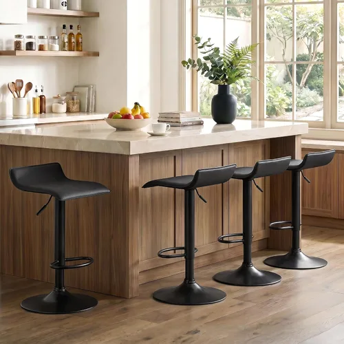 Vista 15 de NOBPEINT Taburete giratorio ajustable con elevación de aire cromado contemporáneo, juego de 4 (negro)