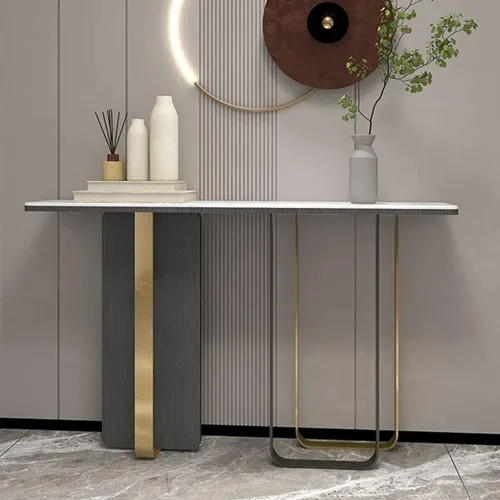 Vista 2 de Mesa consola de pizarra, mesa rectangular para sofá con patas para pasillo, estilo italiano, mesa de porche moderna minimalista contra la pared