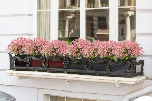 Vista 5 de Flores artificiales para exteriores, 12 racimos de flores artificiales resistentes a los rayos UV, utilizadas para decoración (rosa)