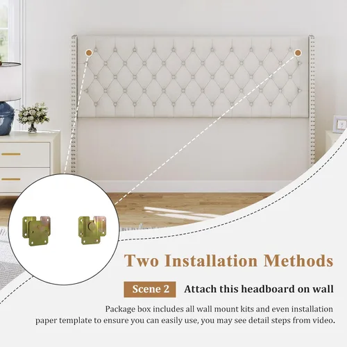 Vista 5 de Furpopup Cabecero tamaño Queen solamente, cabecero de pared con respaldo de ala, tamaño Queen para cama ajustable con acolchado de espuma de alta