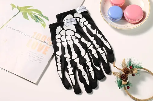 Vista 5 de Guantes de esqueleto y máscara de calavera, pasamontañas de calavera fantasma, máscara de cara completa para dedos completos